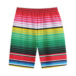 Colorful Mexican Serape Stripe Print Cotton Shorts