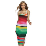 Colorful Mexican Serape Stripe Print Cross Back Cami Dress