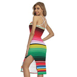 Colorful Mexican Serape Stripe Print Cross Back Cami Dress