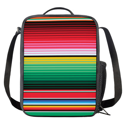 Colorful Mexican Serape Stripe Print Crossbody Lunch Bag