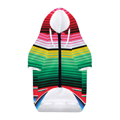 Colorful Mexican Serape Stripe Print Dog Zip Up Hoodie