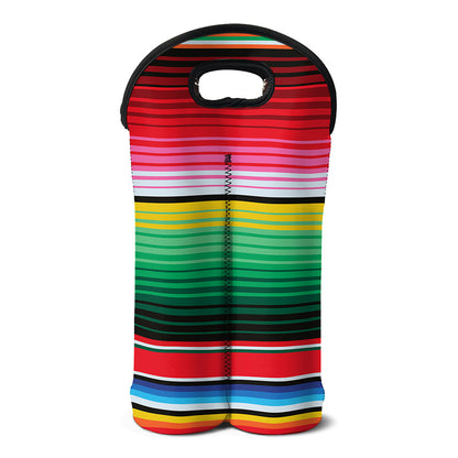 Colorful Mexican Serape Stripe Print Double Neoprene Wine Tote