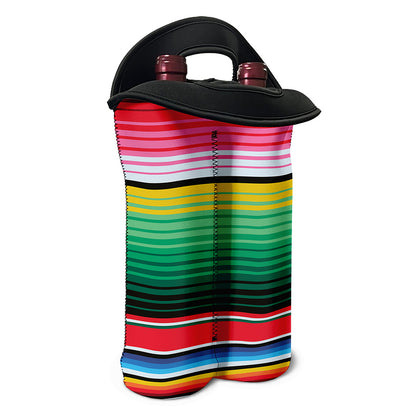 Colorful Mexican Serape Stripe Print Double Neoprene Wine Tote