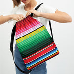 Colorful Mexican Serape Stripe Print Drawstring Backpack
