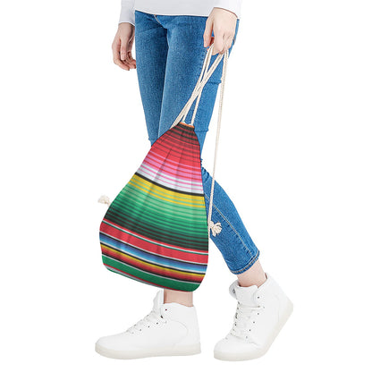Colorful Mexican Serape Stripe Print Drawstring Bag