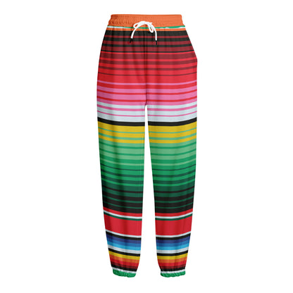 Colorful Mexican Serape Stripe Print Fleece Lined Knit Pants