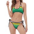 Colorful Mexican Serape Stripe Print Halter Scoop Tie Side Bikini