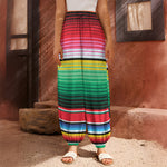 Colorful Mexican Serape Stripe Print Harem Pants