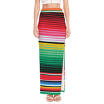 Colorful Mexican Serape Stripe Print High Slit Maxi Skirt