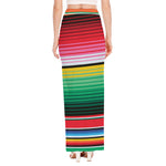 Colorful Mexican Serape Stripe Print High Slit Maxi Skirt