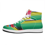 Colorful Mexican Serape Stripe Print High Top Leather Sneakers