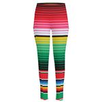 Colorful Mexican Serape Stripe Print High-Waisted Pocket Leggings