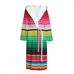 Colorful Mexican Serape Stripe Print Hooded Bathrobe