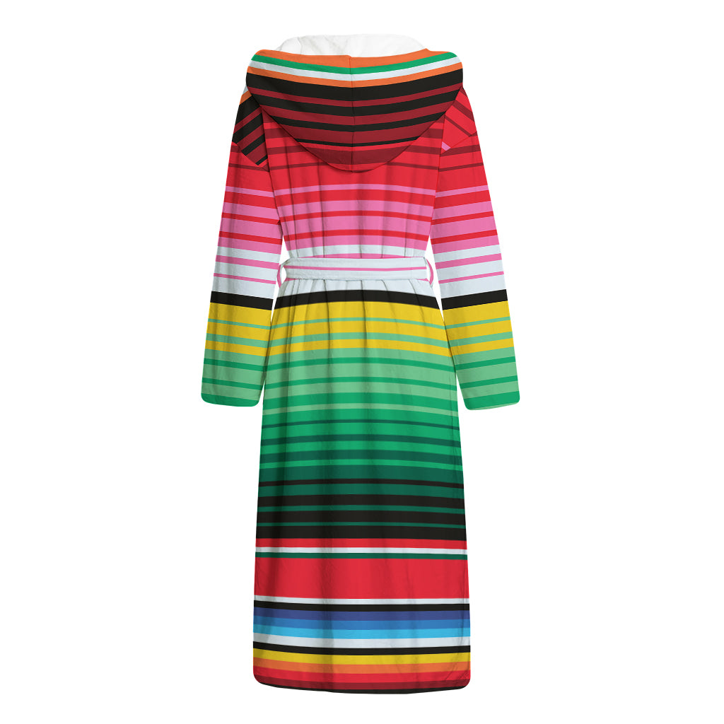 Colorful Mexican Serape Stripe Print Hooded Bathrobe