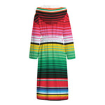 Colorful Mexican Serape Stripe Print Hooded Bathrobe