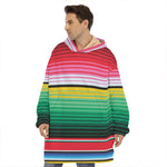 Colorful Mexican Serape Stripe Print Hoodie Blanket