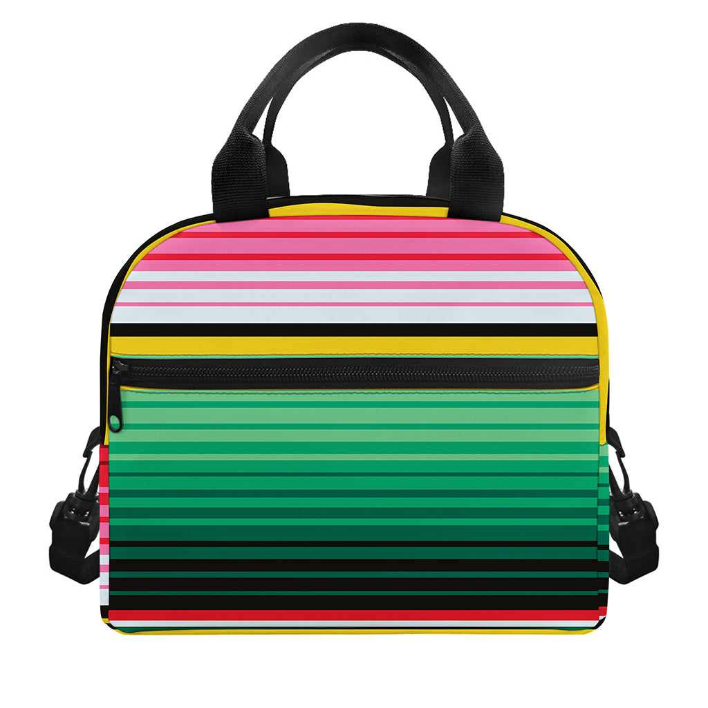 Colorful Mexican Serape Stripe Print Insulated Lunch Bag