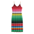 Colorful Mexican Serape Stripe Print Jersey Midi Cami Dress
