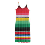 Colorful Mexican Serape Stripe Print Jersey Midi Cami Dress