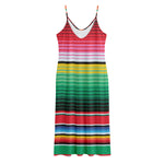 Colorful Mexican Serape Stripe Print Jersey Midi Cami Dress