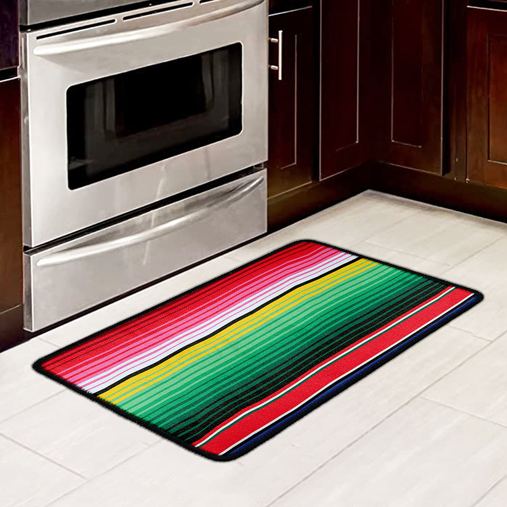 Colorful Mexican Serape Stripe Print Kitchen Mat
