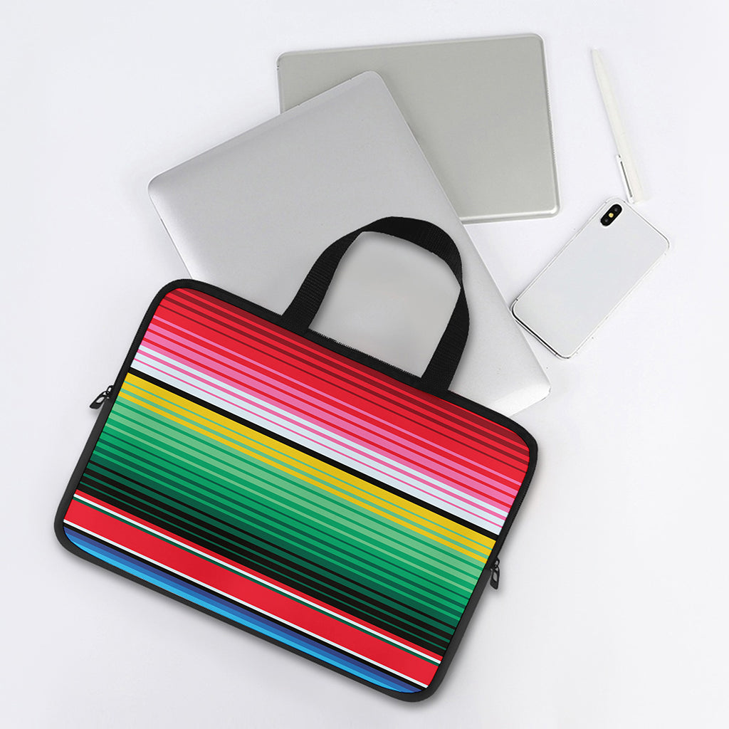 Colorful Mexican Serape Stripe Print Laptop Sleeve With Handle