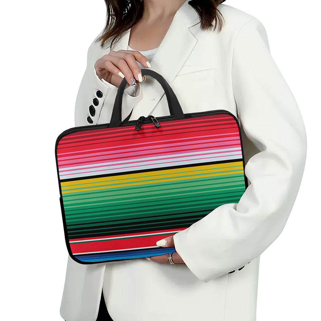 Colorful Mexican Serape Stripe Print Laptop Sleeve With Handle