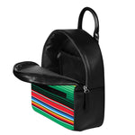 Colorful Mexican Serape Stripe Print Leather Backpack