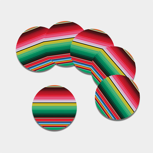 Colorful Mexican Serape Stripe Print Leather Coaster Set