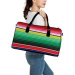 Colorful Mexican Serape Stripe Print Leather Duffle Bag