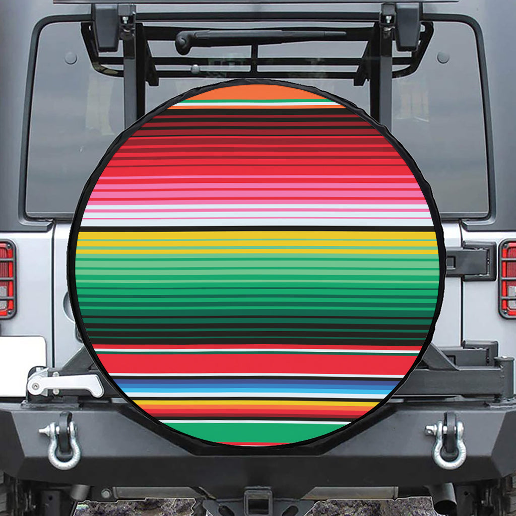 Colorful Mexican Serape Stripe Print Leather Spare Tire Cover