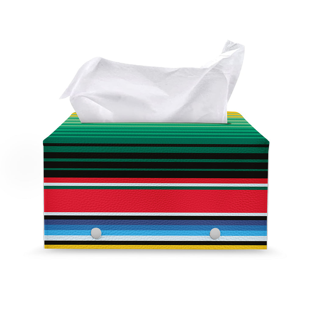 Colorful Mexican Serape Stripe Print Leather Tissue Box Cover
