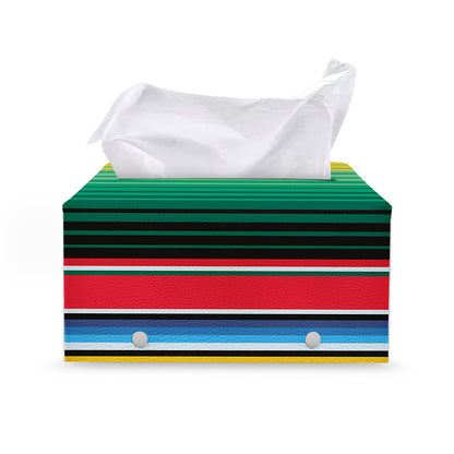 Colorful Mexican Serape Stripe Print Leather Tissue Box Cover