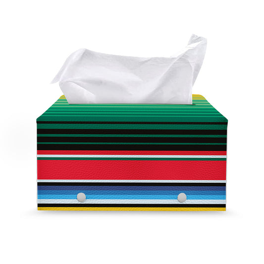 Colorful Mexican Serape Stripe Print Leather Tissue Box Cover