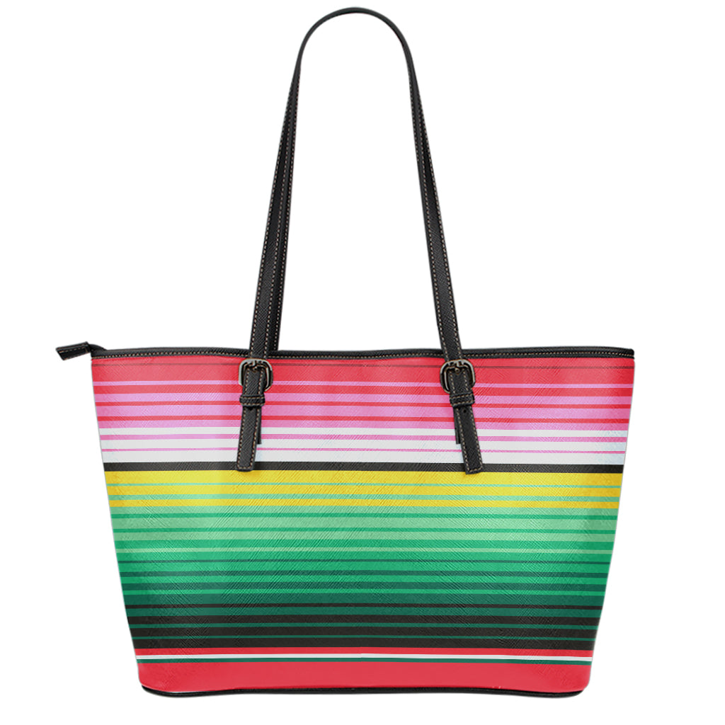 Colorful Mexican Serape Stripe Print Leather Tote Bag