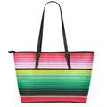 Colorful Mexican Serape Stripe Print Leather Tote Bag With Zipper