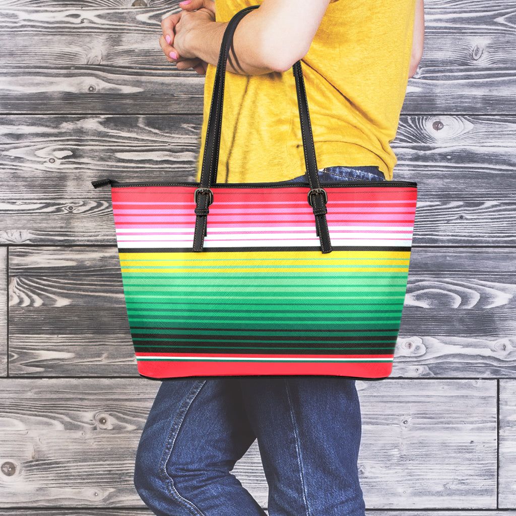 Colorful Mexican Serape Stripe Print Leather Tote Bag