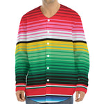 Colorful Mexican Serape Stripe Print Long Sleeve Baseball Jersey