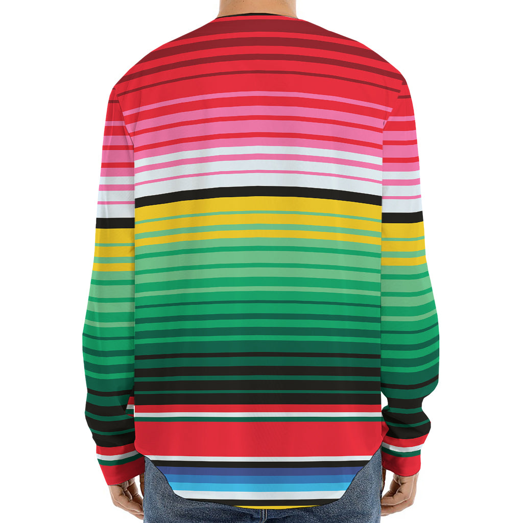 Colorful Mexican Serape Stripe Print Long Sleeve Baseball Jersey