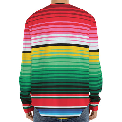 Colorful Mexican Serape Stripe Print Long Sleeve Baseball Jersey
