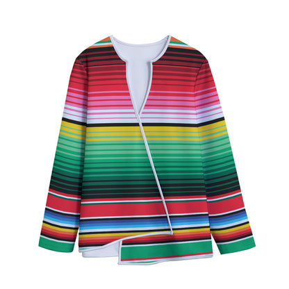 Colorful Mexican Serape Stripe Print Long Sleeve Short Coat