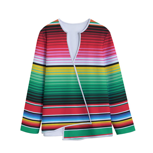 Colorful Mexican Serape Stripe Print Long Sleeve Short Coat