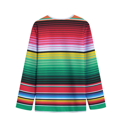 Colorful Mexican Serape Stripe Print Long Sleeve Short Coat