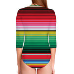 Colorful Mexican Serape Stripe Print Long Sleeve Swimsuit