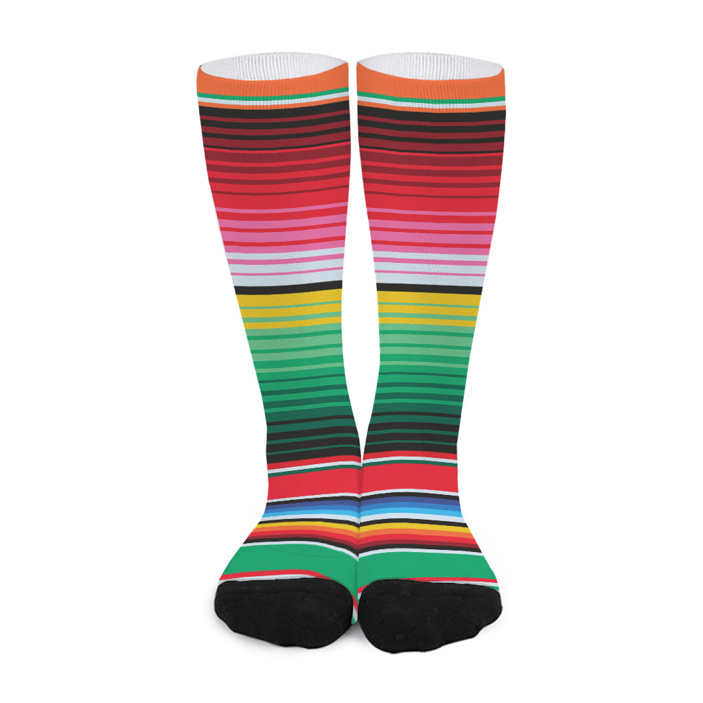 Colorful Mexican Serape Stripe Print Long Socks