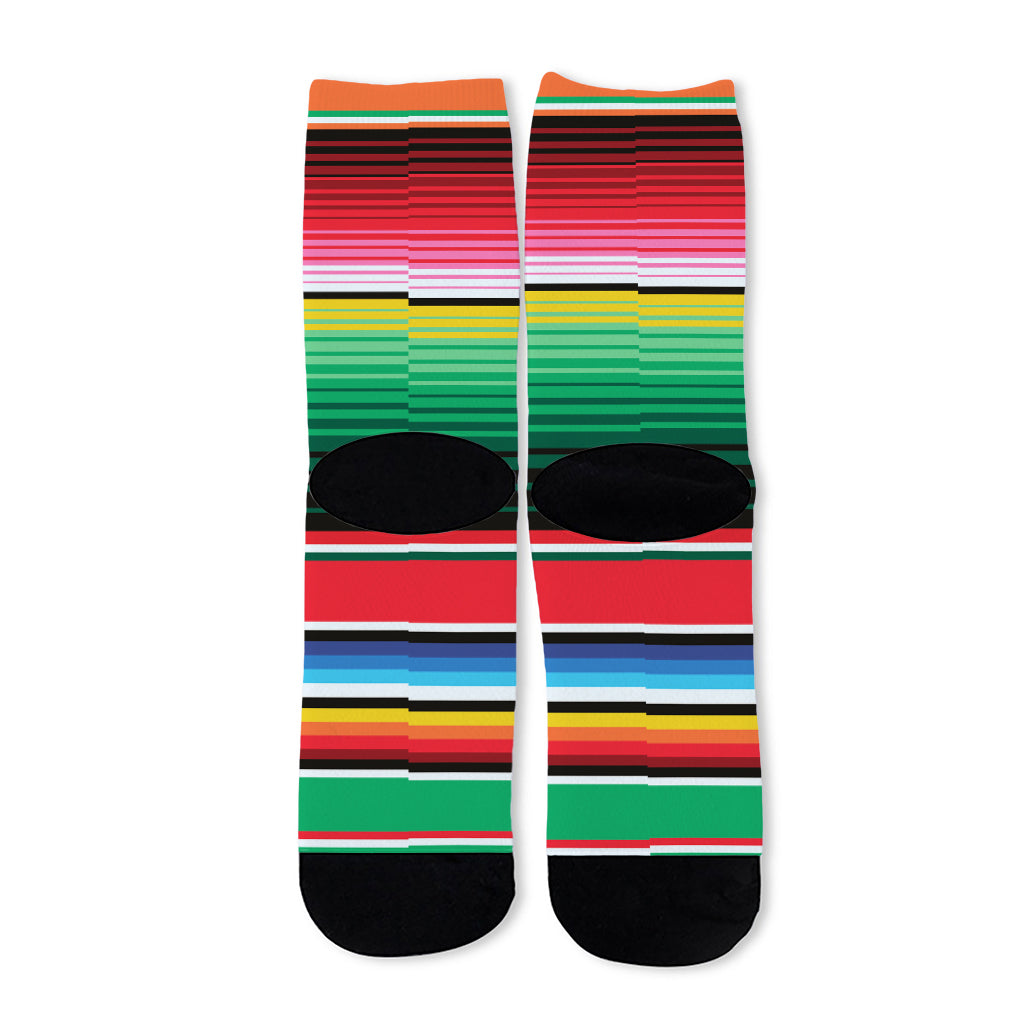 Colorful Mexican Serape Stripe Print Long Socks