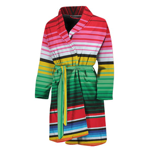 Colorful Mexican Serape Stripe Print Men's Bathrobe