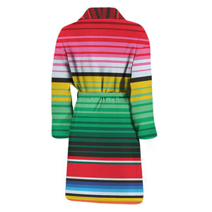Colorful Mexican Serape Stripe Print Men's Bathrobe