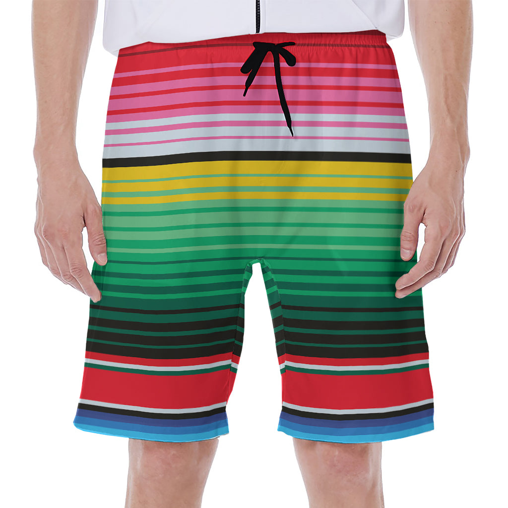 Colorful Mexican Serape Stripe Print Men's Beach Shorts