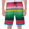 Colorful Mexican Serape Stripe Print Men's Beach Shorts